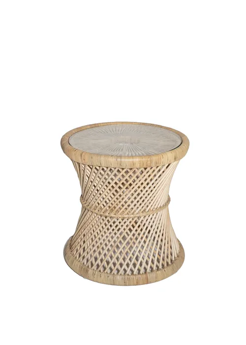 Wicker & Glass Side Table