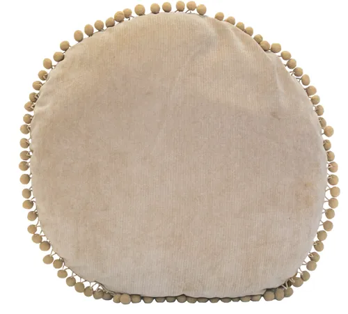 Tan Round Pillow with Pom Fringe