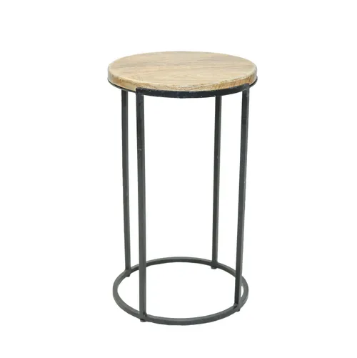 Round Wood & Metal Side Table