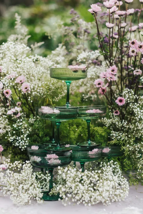 Green Ribbed - Champagne Glass