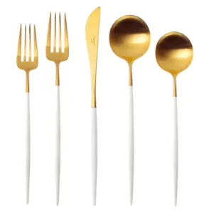 White Dipped Gold Flatware Set