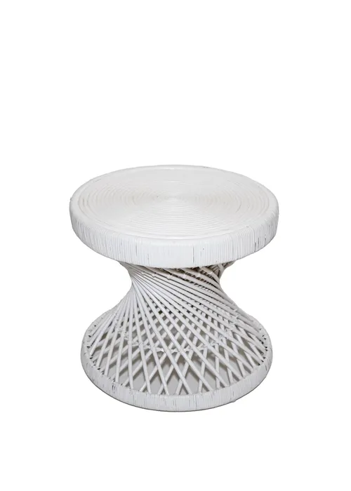 White Rattan Spun Side Table