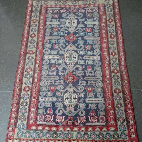 Large Blue and Peach Persian Rug