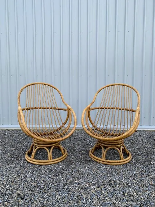 Vintage Cane Egg Chair - Set 2