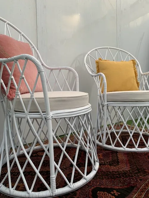 White Cane His & Her Chairs