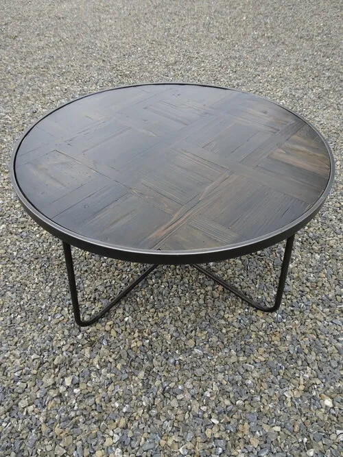 Metal and Wood Round Coffee Table