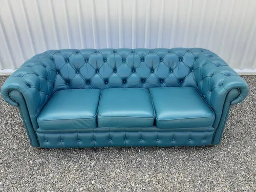 Turquoise Leather Chesterfield Couch