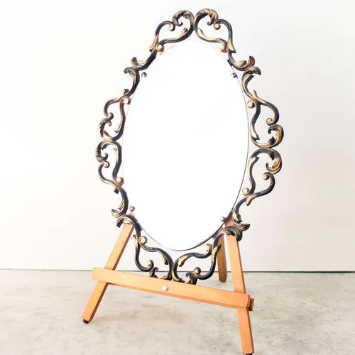 Vintage Black and Gold Oval Mirror 