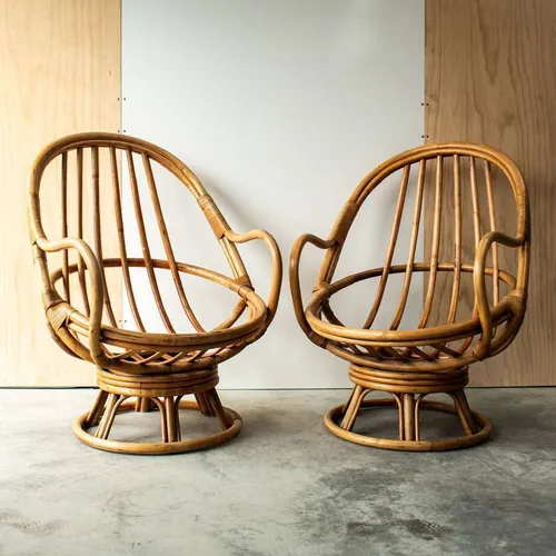 Vintage Cane Egg Chair - Set 1