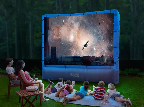 Movie Projector Setup - 9.5 ft inflatable screen, 4000 lumen smart projector (wifi enabled), Sony wireless speaker