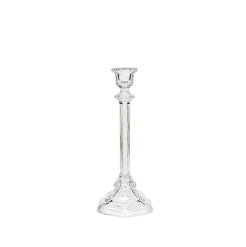 Moulded Glass Taper Candlestick Holder - 23cm
