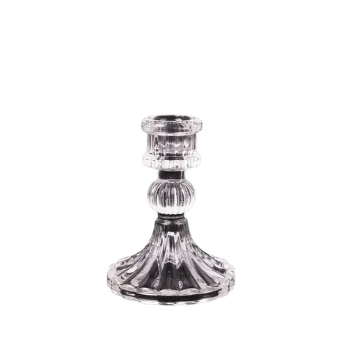 Fluted Glass Taper Candle Holder - 10cm
