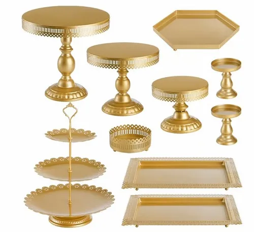 Golden Dessert Stands - Set of 10