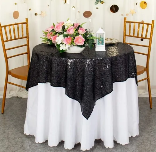 Sequin Table Topper Overlay- black