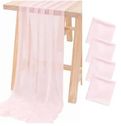 Blush pink chiffon table runner 10 ft long 