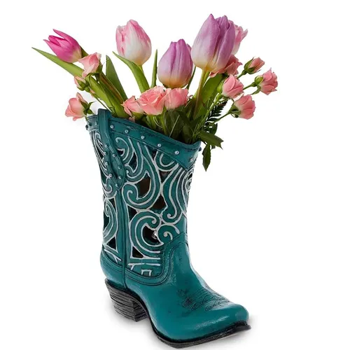  Teal Blue - Cowboy Boot Vase 
