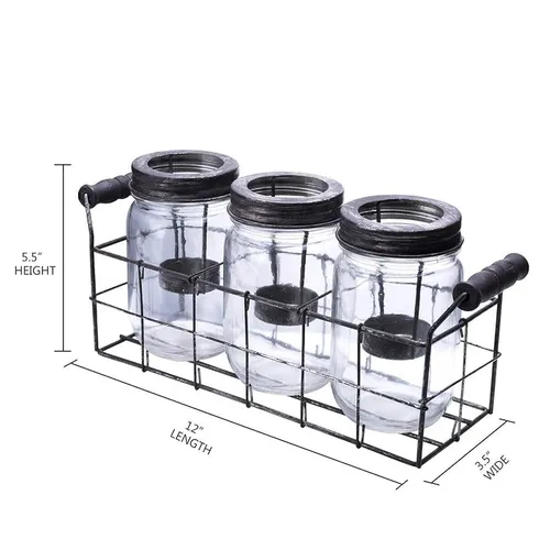Wire metal Basket with 3 jars candle holder