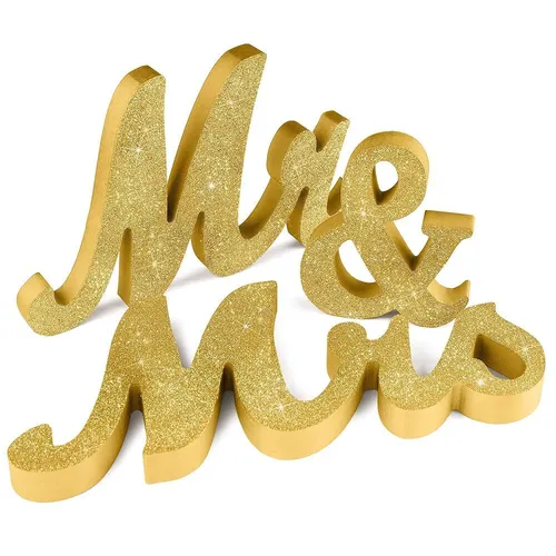 Gold Shimmer Mr and Mrs Wooden Sign