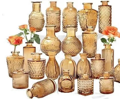 Amber glass mini bud vases