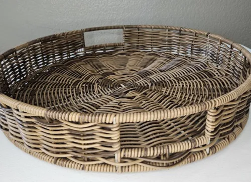 Round rattan woven serving tray