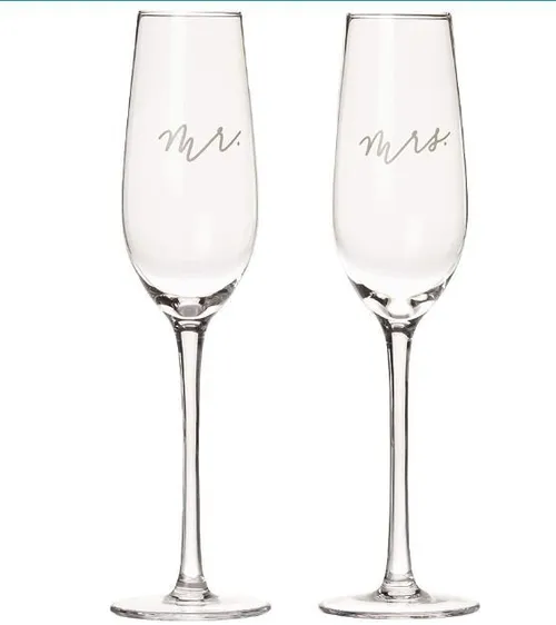 Mr and Mrs champagne flute