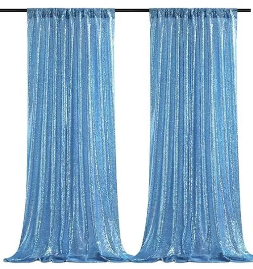Blue sequin backdrop 2 pieces 2x8 ft