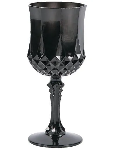 Plastic Black Patterned Wine Glasses - 8 oz Goblets
