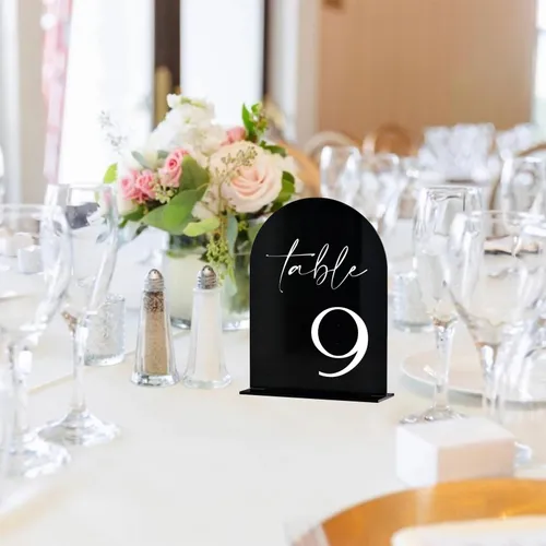 Black arched table number sign