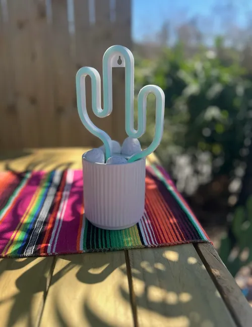 Light up neon cactus in white plastic pot