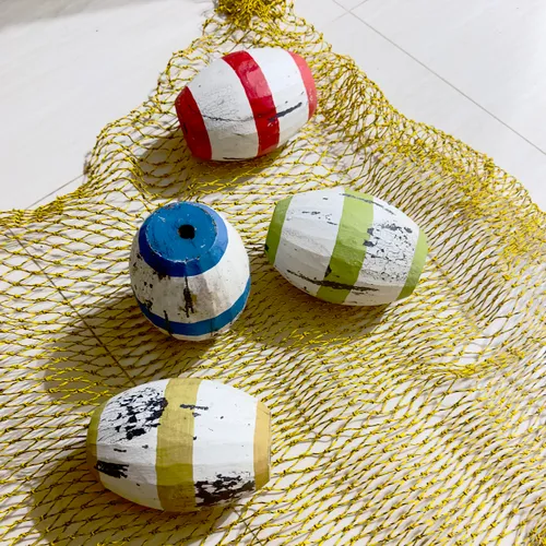 Decorative Wooden Fishing Buoys Set of 4