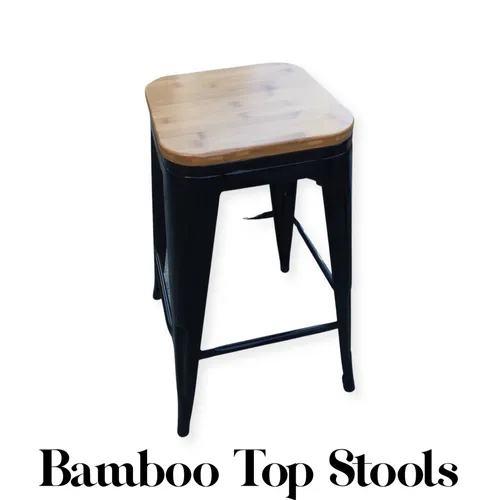 Black Stool with Bamboo Top 66cm 