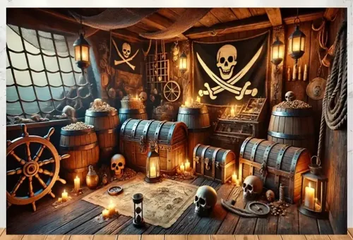 Dark Wooden Pirate Ship Cabin Banner 