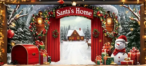 Santa's Home Banner Backdrop 