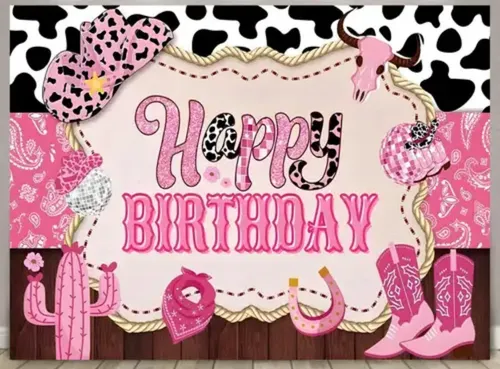 Cowgirl Western Wild West Happy Birthday Banner 
