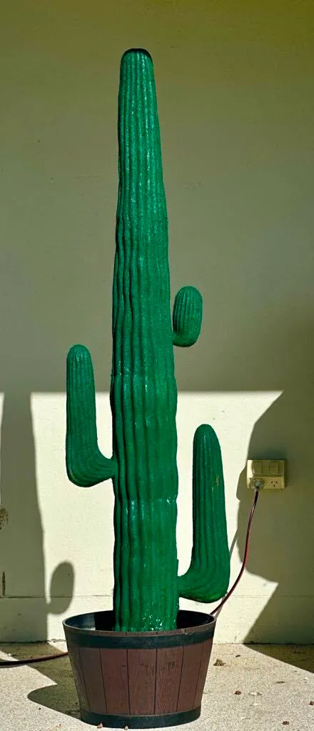 Large  Faux Cactus in Plastic Barrel Pot