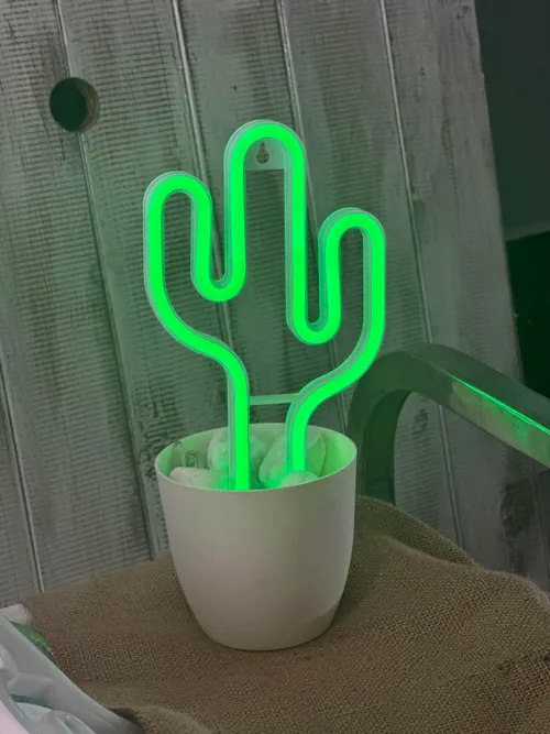 Light up neon cactus in white plastic pot