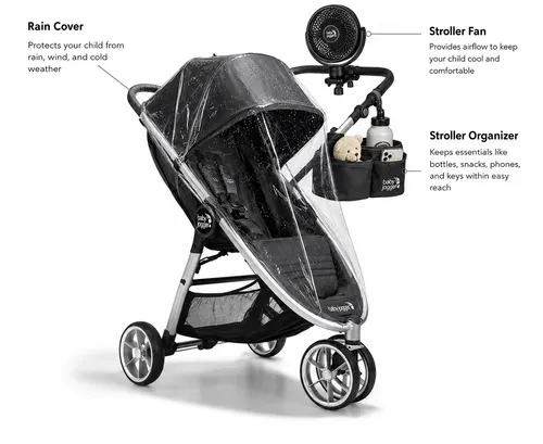 Single Stroller Baby Jogger City Mini + Fan + Rain Cover + Stroller Organizer 