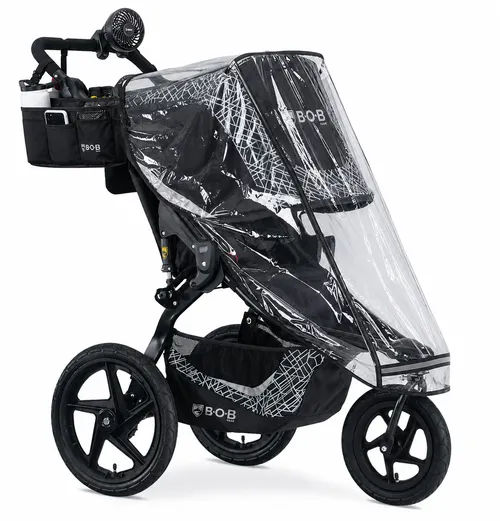 BOB Single Jogging Stroller + Fan + Rain Cover + Stroller Organizer 