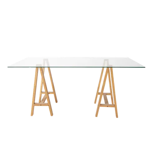 Main Table - Glass Top & Wooden Legs
