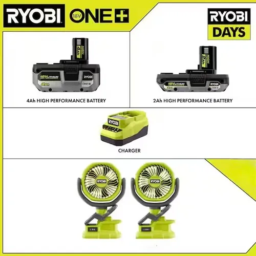 RYOBI one+ Cordless 4inch clamp fan - Set of 2 - ADD ON ITEM ONLY