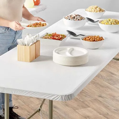 6ft Fitted Plastic Table Covers - Disposable
