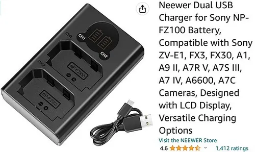 Sony NP-FZ100 USB Charger fro a7/ FX camera