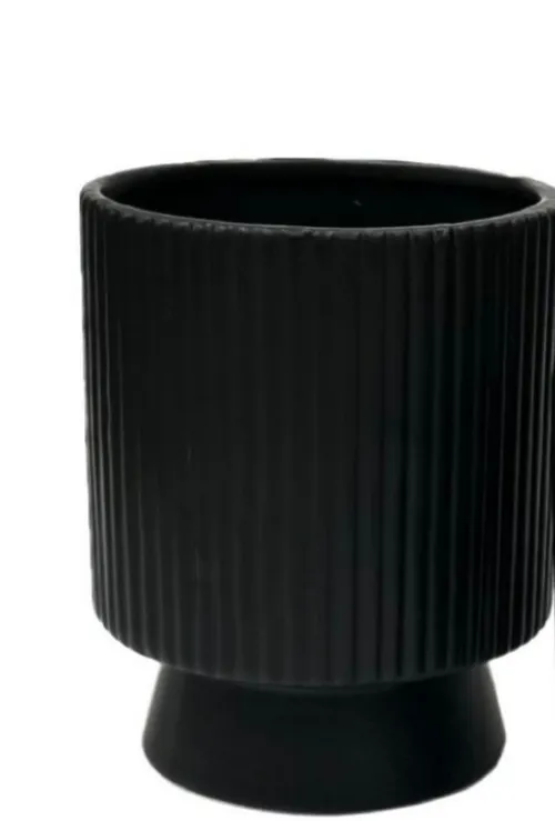 Ribbed Footed Ribbed Vase - Black 