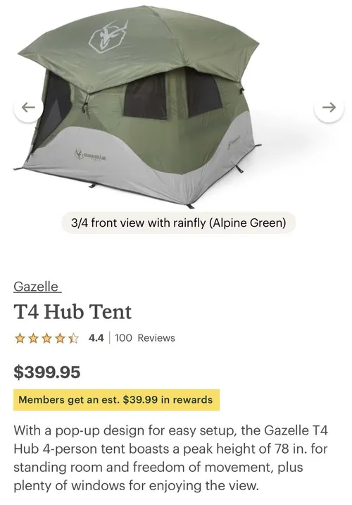 4 Person Hub Tent - Fast Setup (Gazelle T4)