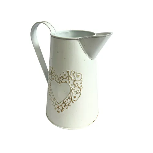 metal Floral Jug - White