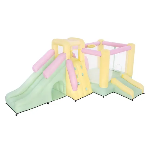 Castillo Inflable Colores Pastel con escaladora, resbaladilla y rebote