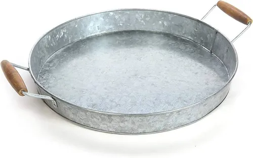 Galvanized Tray with Handles-Round 