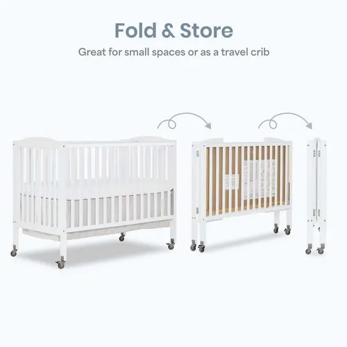 Full Size Portable White Crib (Dream On Me) w/ Mattress