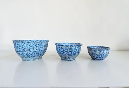 Blue Speckled Ceramic Serving Bowls