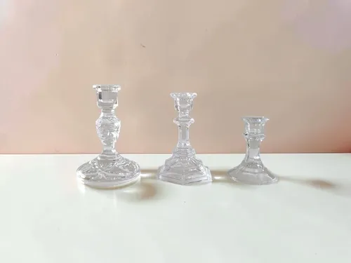 Assorted Clear Glass Taper Candle Holders